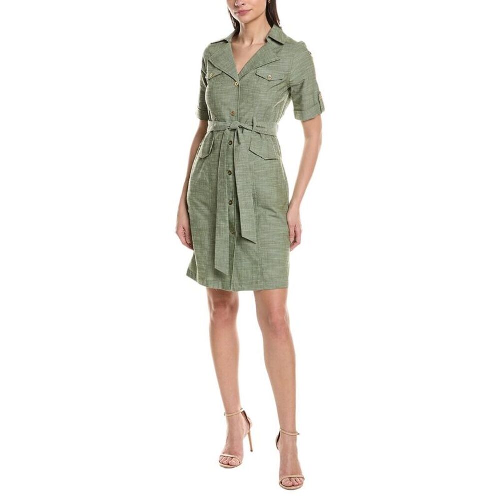 Sharagano Womens Short Sleeve Shirtdress, Green